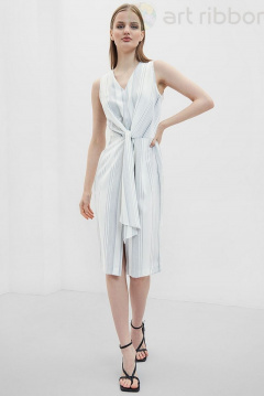 Платье в полоску с поясом, разрезом и застежкой на молнию Art Ribbon M3822P - фото 3