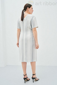 Леняное платье в полоску с поясом и разрезом, V-образный вырез Art Ribbon M3849P - фото 3