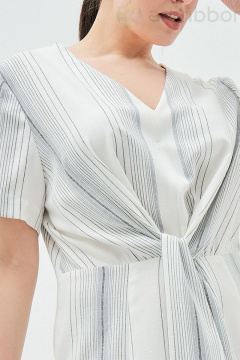 Леняное платье в полоску с поясом и разрезом, V-образный вырез Art Ribbon M3849P - фото 2