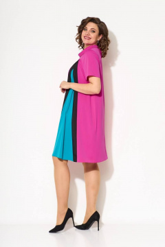 Платье на каждый день с асимметричным дизайном и воротником хомут Koketka i K 1029 розовый+бирюза - фото 5