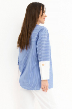 Свободная летняя блуза из текстиля с удлиненной манжетой Магия моды 2256 голубой_полоска - фото 3