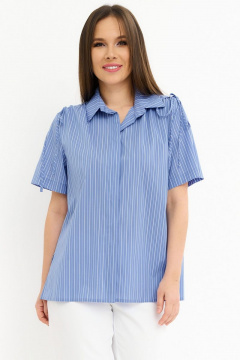 Блуза летняя на каждый день из текстиля с отложным воротником Магия моды 2258 голубой_полоска - фото 2