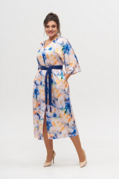 Платье из шелковой ткани с поясом и изящным разрезом Anelli 1153 мозаика - фото 1
