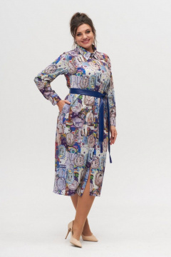 Платье-рубашка с карманами и съемным поясом из жатого текстиля Anelli 1320 фиолетовый - фото 4