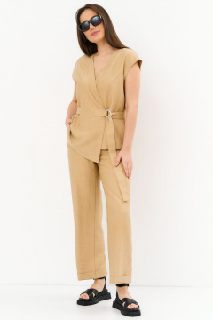 Элегантный комплект блуза и брюки с запахом из текстиля Магия моды 2247 беж - фото 5