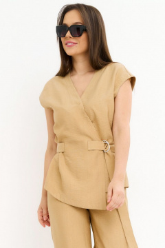 Элегантный комплект блуза и брюки с запахом из текстиля Магия моды 2247 беж - фото 4