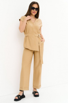 Элегантный комплект блуза и брюки с запахом из текстиля Магия моды 2247 беж - фото 3