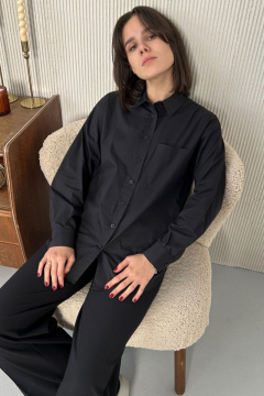 Блузка женская с ярким принтом из хлопка и пуговицами Панда 112540w черный - фото 2