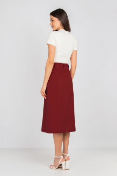 Трапециобразная хлопковая юбка с карманами и пуговицами Mirolia 1113 бордо - фото 3