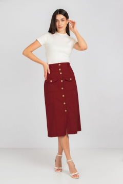 Трапециобразная хлопковая юбка с карманами и пуговицами Mirolia 1113 бордо - фото 2