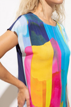 Летняя блузка с ярким принтом, коротким рукавом и лодочкой воротником Femme & Devur 71080 1.32F(170) - фото 3