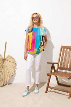 Летняя блузка с ярким принтом, коротким рукавом и лодочкой воротником Femme & Devur 71080 1.32F(170) - фото 2