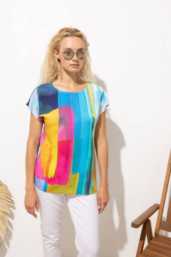 Летняя блузка с ярким принтом, коротким рукавом и лодочкой воротником Femme & Devur 71080 1.32F(170) - фото 1