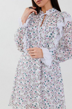 Платье из принтованного шифона с воланами и подкладкой Anelli 1030 белый - фото 4