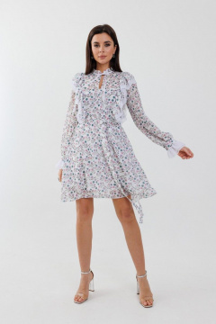 Платье из принтованного шифона с воланами и подкладкой Anelli 1030 белый - фото 3