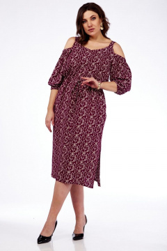 Платье летнее приталенное с карманами и разрезами Abbi 1005 бордо - фото 1