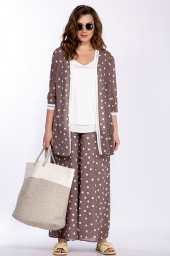 Летний костюм блузка, кардиган и кюлоты свободного силуэта Belinga 2253 капучино - фото 2