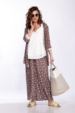 Летний костюм блузка, кардиган и кюлоты свободного силуэта Belinga 2253 капучино - фото 1