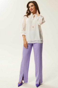 Белая свободная блуза с сборками и рукавами с резинкой Mislana 791 белый - фото 5