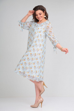 Летнее нарядное платье из шифона с клешем и завязками Michel chic 2127 голубой - фото 4