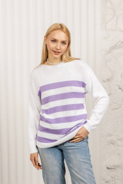 Демисезонный хлопковый джемпер белый легкий Romgil 680ХТЗ белый,сиреневый - фото 1