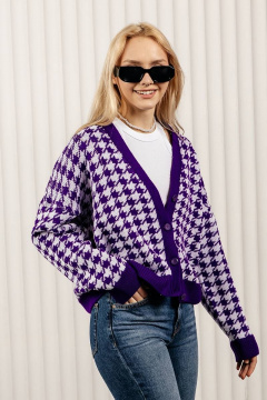 Кардиган в гусиную лапку из трикотажа для стильных образов Romgil 691ПТЗ фиолетовый,белый - фото 1
