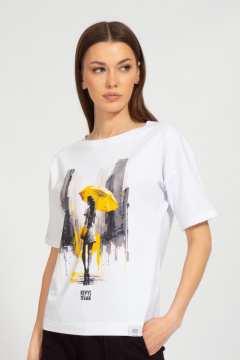 Летняя белая футболка из хлопка с цифровым принтом Kivviwear 4026.115 - фото 1