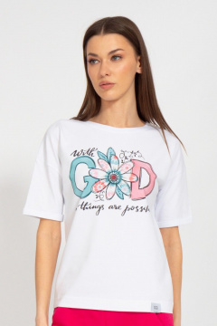 Футболка свободного кроя с золотым принтом для лета Kivviwear 4026.125 - фото 1