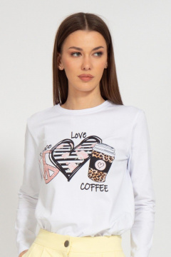 Демисезонный белый лонгслив с принтом Kivviwear 4061.46 - фото 1