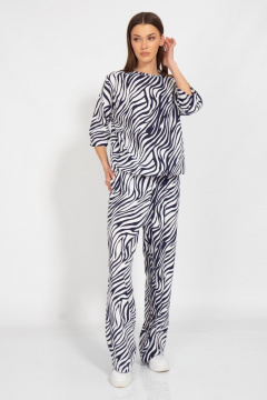 Синий леновый костюм брюки и джемпер в стиле casual Kivviwear 40754076.19 - фото 1