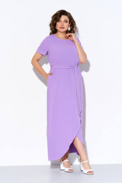 Светлое платье с сборкой и съемным поясом IVA 1278 лиловый - фото 2