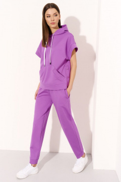 Костюм брюки и жилет из трикотажа с капюшоном DILIA 0739 фиолетовый - фото 2