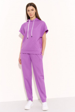 Костюм брюки и жилет из трикотажа с капюшоном DILIA 0739 фиолетовый - фото 1