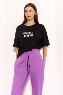 Трикотажный костюм с футболкой и зауженными брюками DILIA 0744 фиолетовый - фото 2