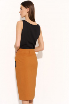 Юбка из легкого джинса с передней кокеткой и разрезом DILIA 0746 рыжий - фото 4