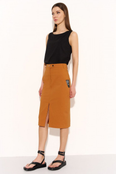 Юбка из легкого джинса с передней кокеткой и разрезом DILIA 0746 рыжий - фото 3