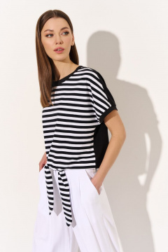 Тонкая трикотажная блузка с полосками и завязками для повседневных луков DILIA 0751 черно-белая_полоска - фото 3