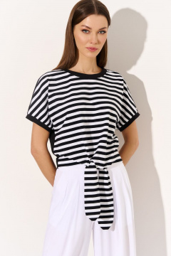 Тонкая трикотажная блузка с полосками и завязками для повседневных луков DILIA 0751 черно-белая_полоска - фото 2