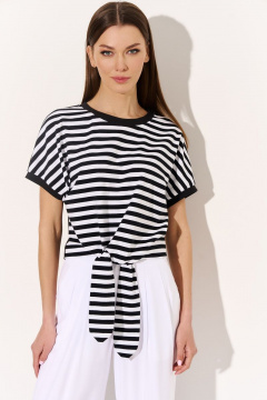 Тонкая трикотажная блузка с полосками и завязками для повседневных луков DILIA 0751 черно-белая_полоска - фото 1