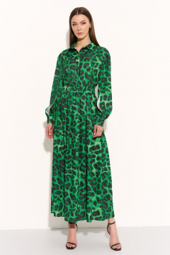 Платье на каждый день с воротником-стойкой и складками DILIA 0753 зеленый - фото 1