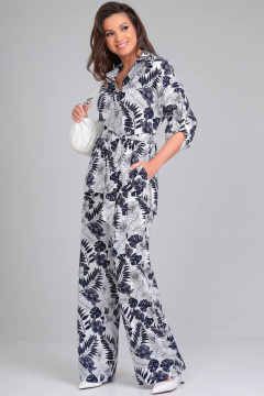 Летний комплект из блузки и брюк с анималистичным принтом LeNata 21271 рисунок-на-белом - фото 1