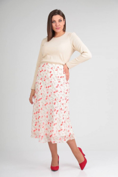 Летняя юбка из шифона с широким эластичным поясом Avenue 0602 молоко/маки - фото 1