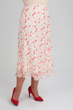 Летняя юбка из шифона с широким эластичным поясом Avenue 0602 молоко/маки - фото 4