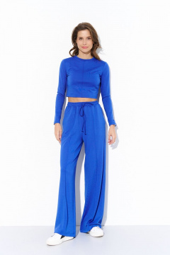 Джемпер и брюки из трикотажа с укороченным джемпером и джоггерами Luitui R4023 ярко-синий - фото 2