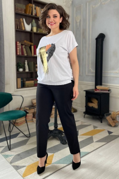 Белая трикотажная футболка с принтом и регулировкой тесьмой Rumoda 2123 белый - фото 4