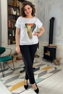 Белая трикотажная футболка с принтом и регулировкой тесьмой Rumoda 2123 белый - фото 1