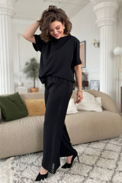 Костюм из текстиля с кружевом: блуза и брюки Rumoda 2124 черный - фото 5