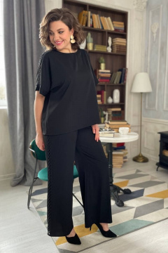 Костюм из текстиля с кружевом: блуза и брюки Rumoda 2124 черный - фото 3