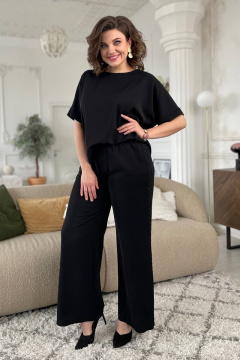 Классические женские брюки из текстиля с кружевом Rumoda 2126 черный - фото 1