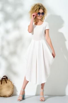 Платье белое из хлопка с складками и разрезом Euromoda 452 белый - фото 1